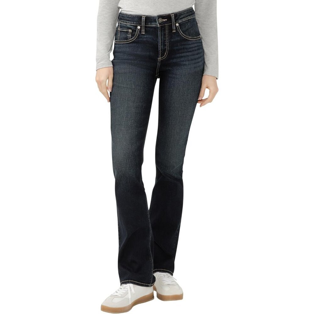 Womens High Rise Slim Bootcut Jeans Power Stretch Dark Indigo 26w X 31l